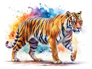 Obraz premium Watercolor Profile of a Majestic Tiger on White Background - Artistic Wildlife Illustration