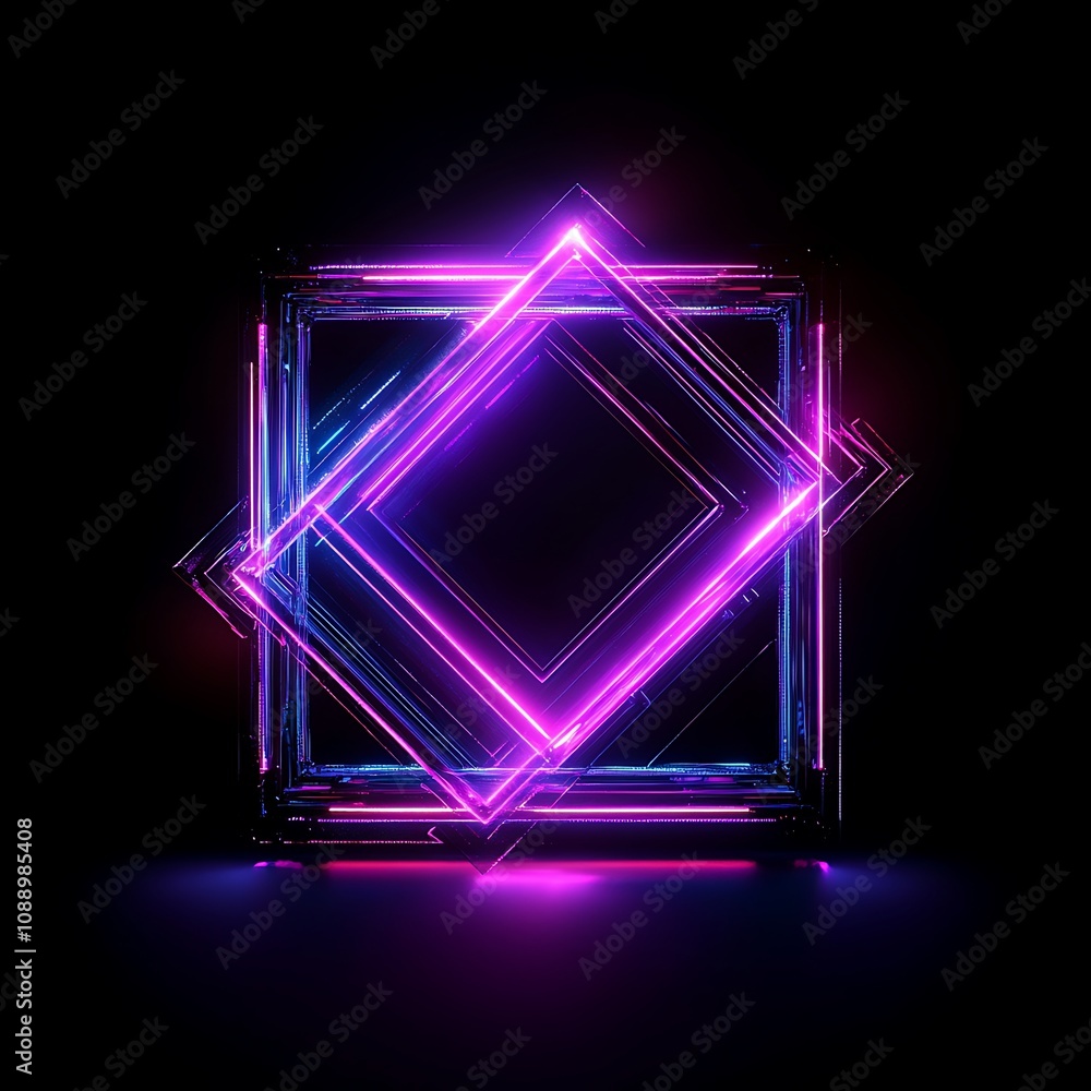 Aufkleber abstract neon frame with vibrant lights in dark background creating a futuristic aesthetic for digit