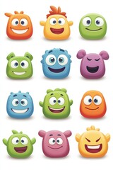 Obraz premium Set of cute, colorful character icons, with friendly and inviting expressions
