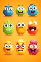Set of cute, colorful character icons, with friendly and inviting expressions