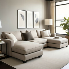 A customizable, sectional sofa with clean lines and neutral tones, designed for flexible arrangements.