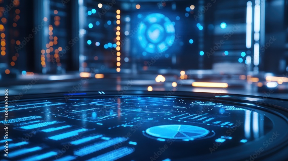 Aufkleber A futuristic interface in a high-tech environment, showcasing data analysis and technology.