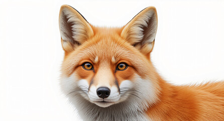 Fototapeta premium A close-up portrait of a fox with bright orange fur and expressive yellow eyes, set against a plain white background, showcasing intricate details for wildlife.