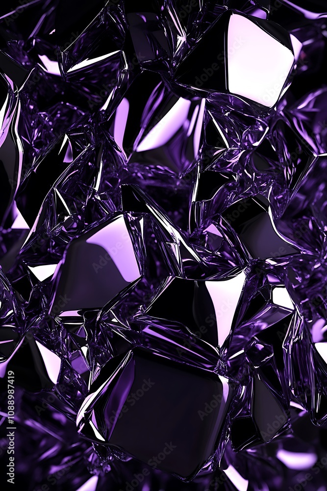 Poster Abstract Purple Crystalline Structure with Geometric Shapes and Reflections Creating a Modern Artistic Background for Design and Digital Art Projects