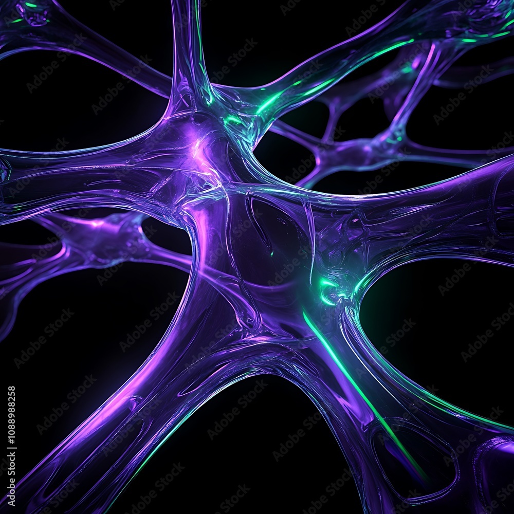 Poster abstract representation of neural connections with luminous nodes creating a vibrant and dynamic ima