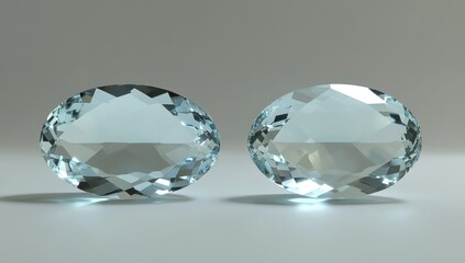 Two oval-cut gemstones glimmering with light reflections on a smooth surface.