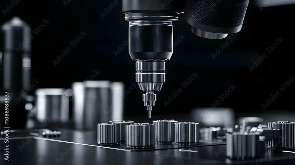 Poster advanced industrial automation synchronized robotic arms assembling precision parts in a modern work