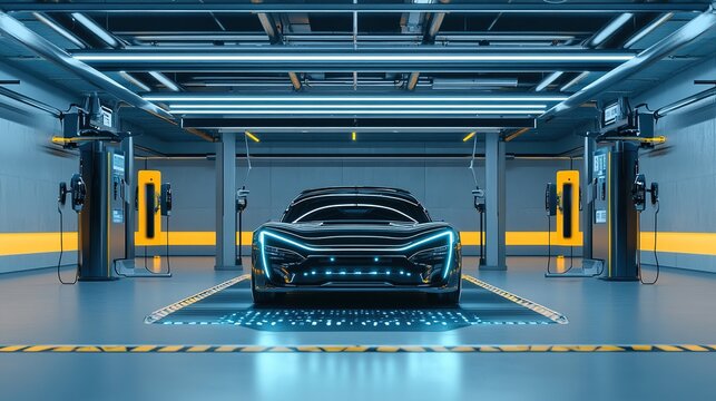 High-tech smart car parking event in a futuristic garage urban environment digital innovation perspective