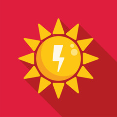 Yellow sun with lightning bolt symbolizing solar power, clean energy, and environmental conservation
