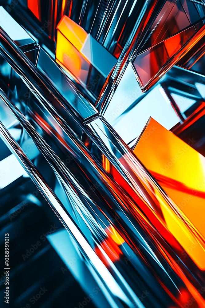 Aufkleber colorful abstract composition of geometric shapes with reflection and light effects creating a vibra