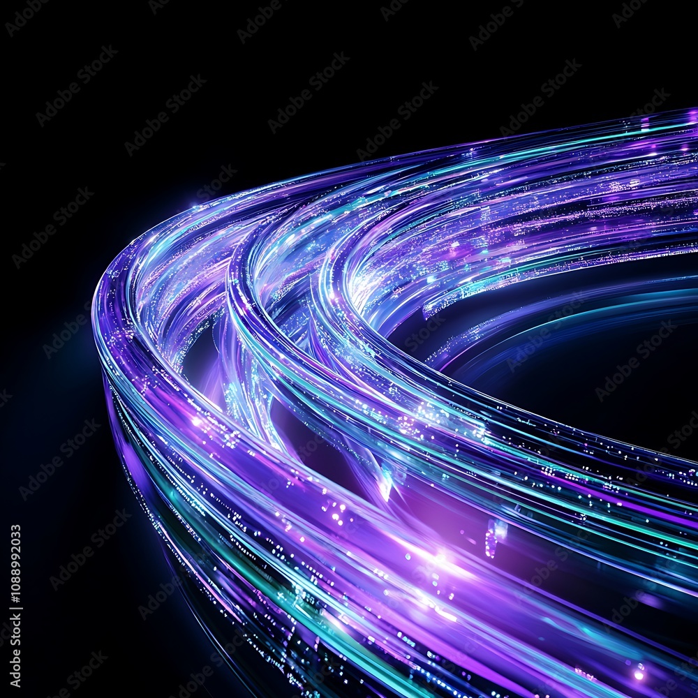 Poster colorful light trails creating dynamic patterns in a digital space representing technology, innovati