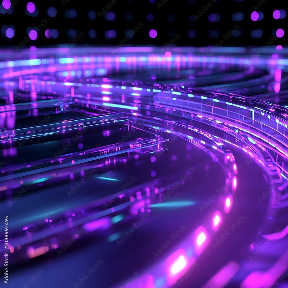 Poster dynamic abstract background featuring glowing neon lines and futuristic patterns in vibrant purple a
