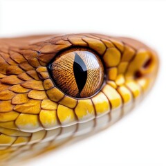 Fototapeta premium A close-up of a snake's eye, showcasing intricate details and vibrant colors against a white background.