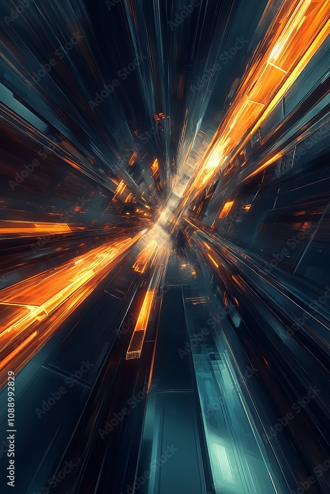 Poster dynamic burst of light and color in a futuristic digital environment: abstract concept of technology