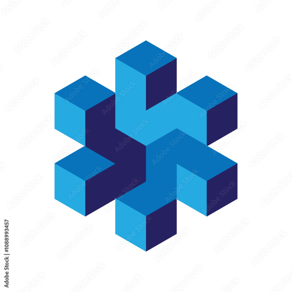 Poster this is an abstract 3d logo design of a hexagonal shape that consists of three segments in geometric
