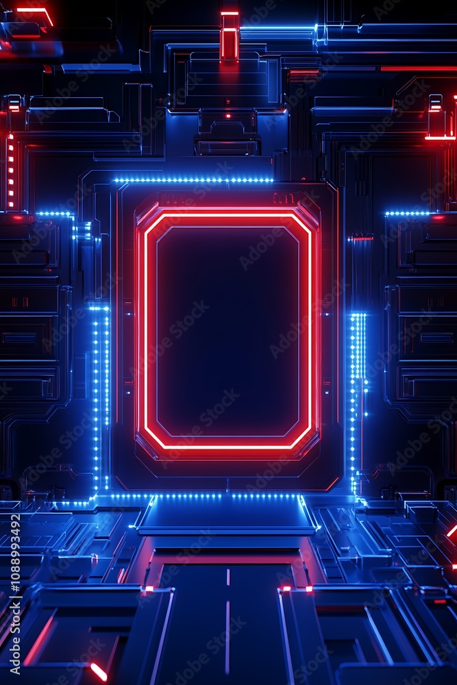 Poster futuristic abstract background featuring glowing lights and circuit patterns, showcasing a vibrant n