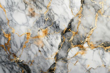 Photo of Black and white marble floor pattern with gold veins. Background texture for backdrops or mapping