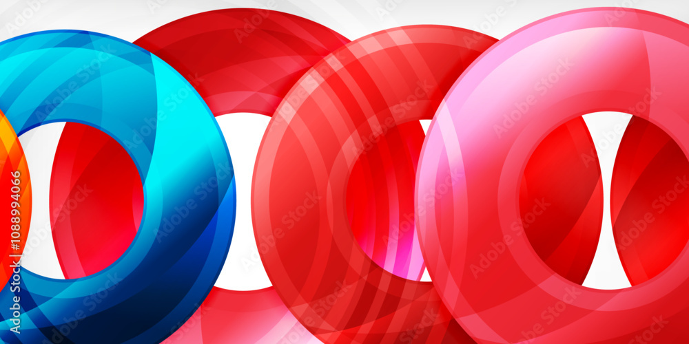 Poster bright colorful circles with light effects. abstract background