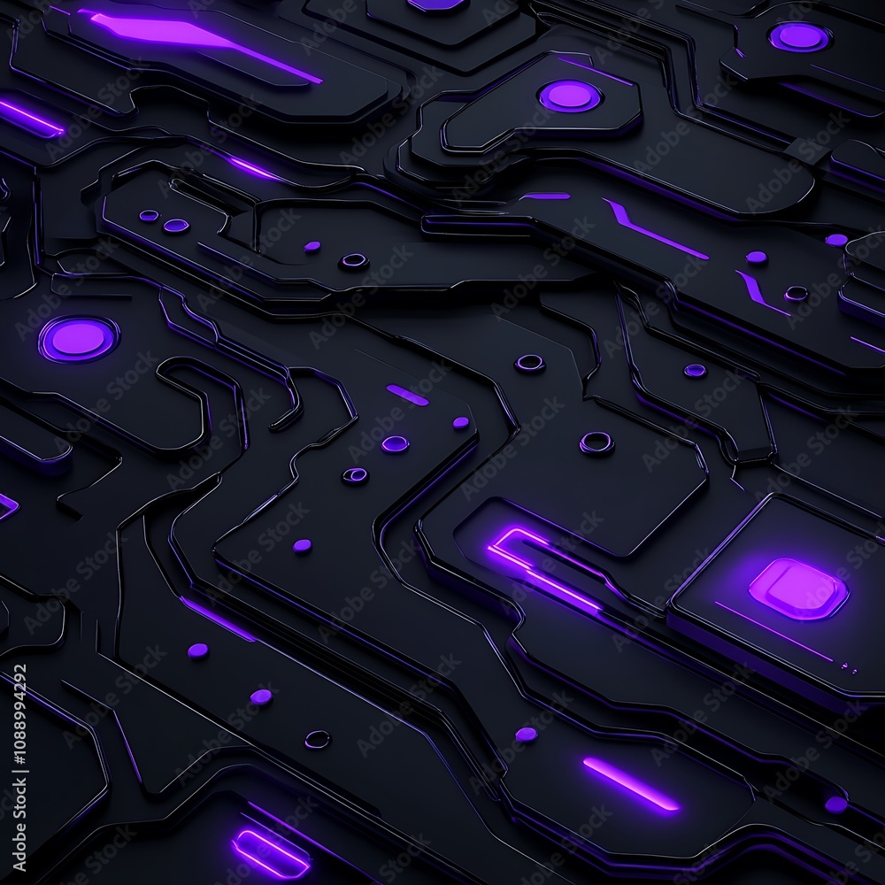 Aufkleber futuristic abstract background with metallic circuit design and glowing purple accents on dark surfa