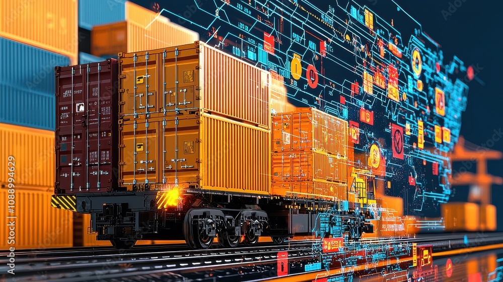 Fototapete Enhancing supply chain accuracy blockchain-driven ai interface for predictive standardization in logistics and transportation