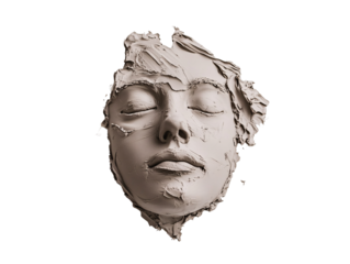 a clay face with eyes closed