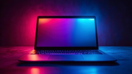 Laptop illuminated by vibrant light gradients
