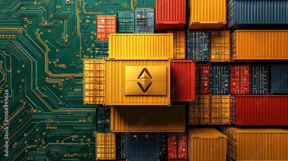 Leinwandbilder Revolutionizing port operations blockchain-powered container stacking at global shipping hubs
