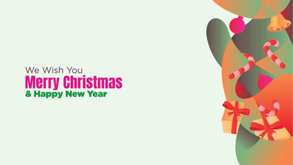 Fluid Abstract Christmas and New Year Web Design with Decorative Elements. abstract fluid christmas background with gift box and ornamental vector illustration 