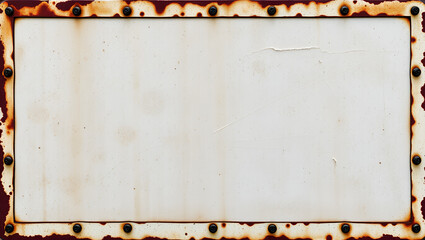 Grunge weathered rusty brown peeled off white metal steel board frame texture background banner panorama