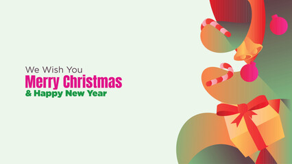 Fluid Abstract Christmas and New Year Web Design with Decorative Elements. abstract fluid christmas background with gift box and ornamental vector illustration 