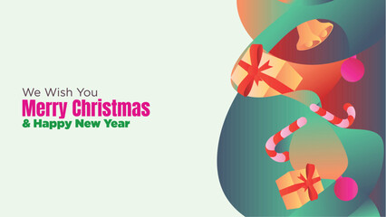 Obraz premium Fluid Abstract Christmas and New Year Web Design with Decorative Elements. abstract fluid christmas background with gift box and ornamental vector illustration 