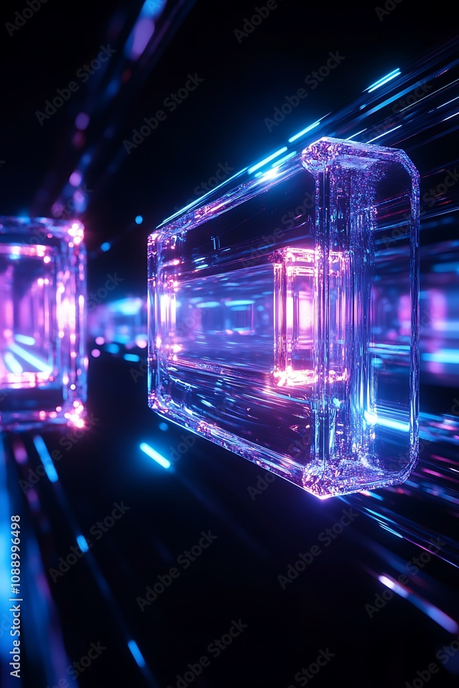 Poster futuristic abstract concept of light-based technology with vibrant colors and dynamic movement in a 