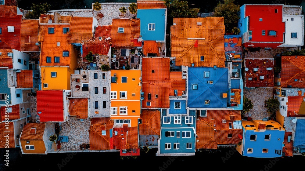 Poster drone view of urban area integrating climate standards in modern architecture cityscape aerial persp