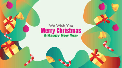 Editable Christmas Web Banner with Fluid Background and Gift Box Illustration. abstract fluid christmas background with gift box and ornamental vector illustration 