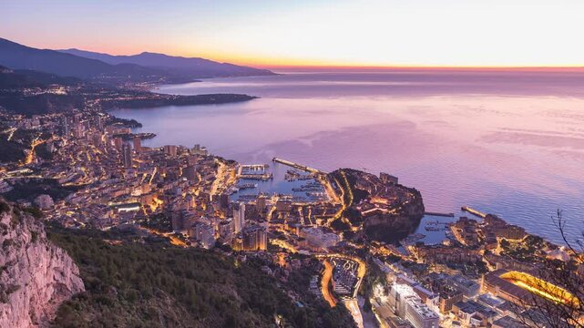 Sunrise timelapse over Monaco on a clear day