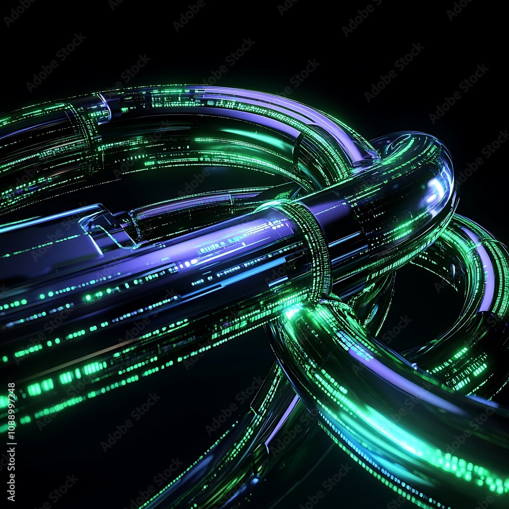 Poster futuristic abstract design with glowing digital pipes and circuit patterns in a dark background for 
