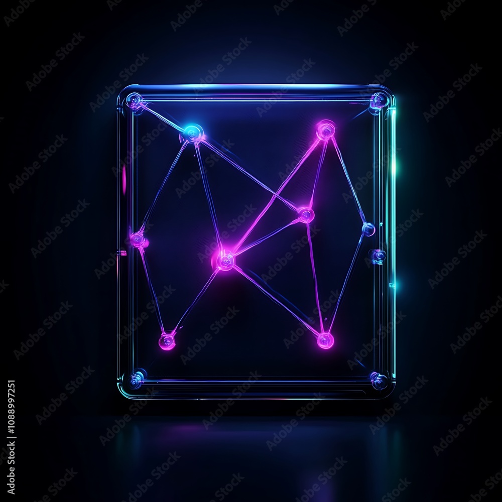 Aufkleber futuristic abstract design with glowing nodes and connections in a dark environment for scientific a