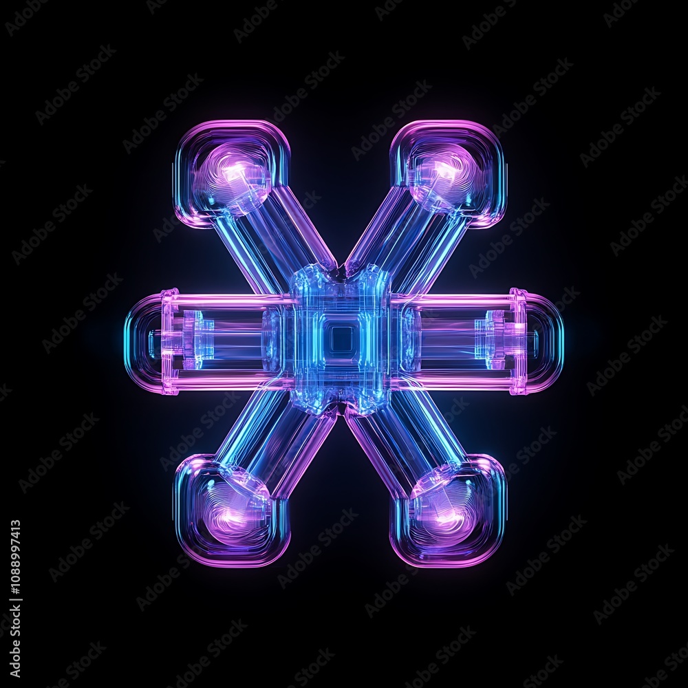 Poster futuristic abstract design with neon colors and geometric shapes, featuring a complex interplay of l