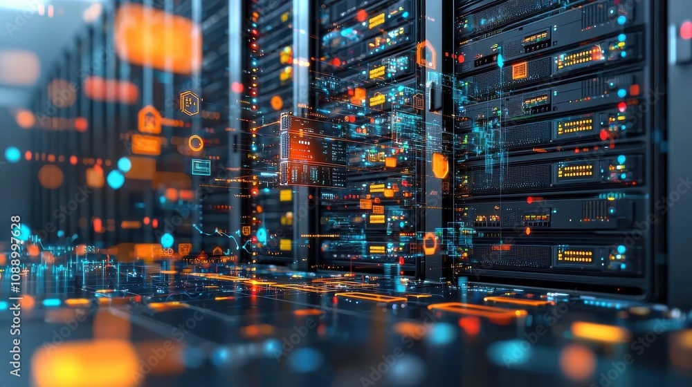 Aufkleber Innovative technologies transforming hightech server room into blockchain-powered standards for future data management