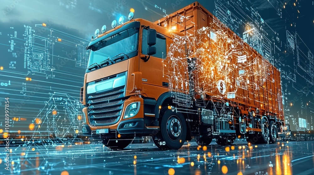 Aufkleber iot-enabled trucks transmitting real-time blockchain standards for enhanced logistics management in 