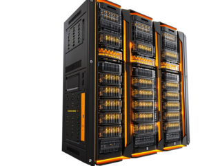 a black and orange computer tower