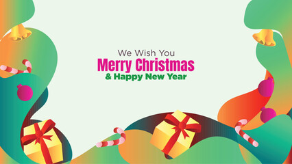 Minimalist Christmas Web Template with Blank White Copy Space. abstract fluid christmas background with gift box and ornamental vector illustration 