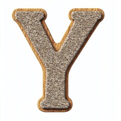 A textured letter "Y" featuring a fabric-like surface and wooden border, designed for decorative use.