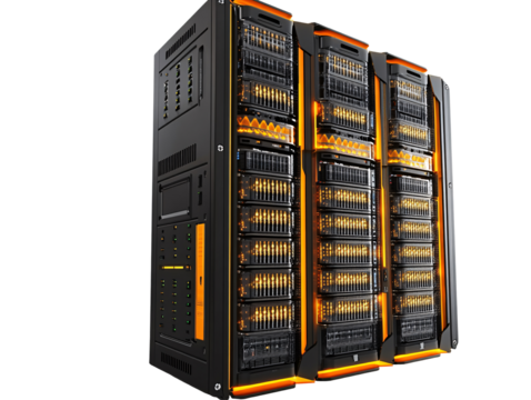 a black and orange computer tower