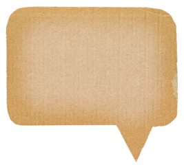 Blank brown cut out cardboard paper speech bubble with copy space for text on transparent png background design element
