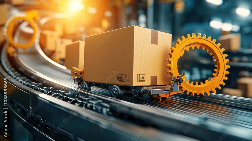 Aufkleber optimizing shipment processes conveyor belt system for packaging boxes industrial warehouse automati