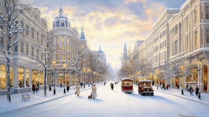 Obraz premium Upscale Christmas shopping scene shoppers exploring exclusive discounts on winter fashion