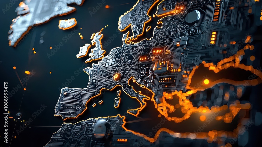 Leinwandbilder Visualizing blockchain nodes across europe a stylized exploration of connectivity in the digital landscape