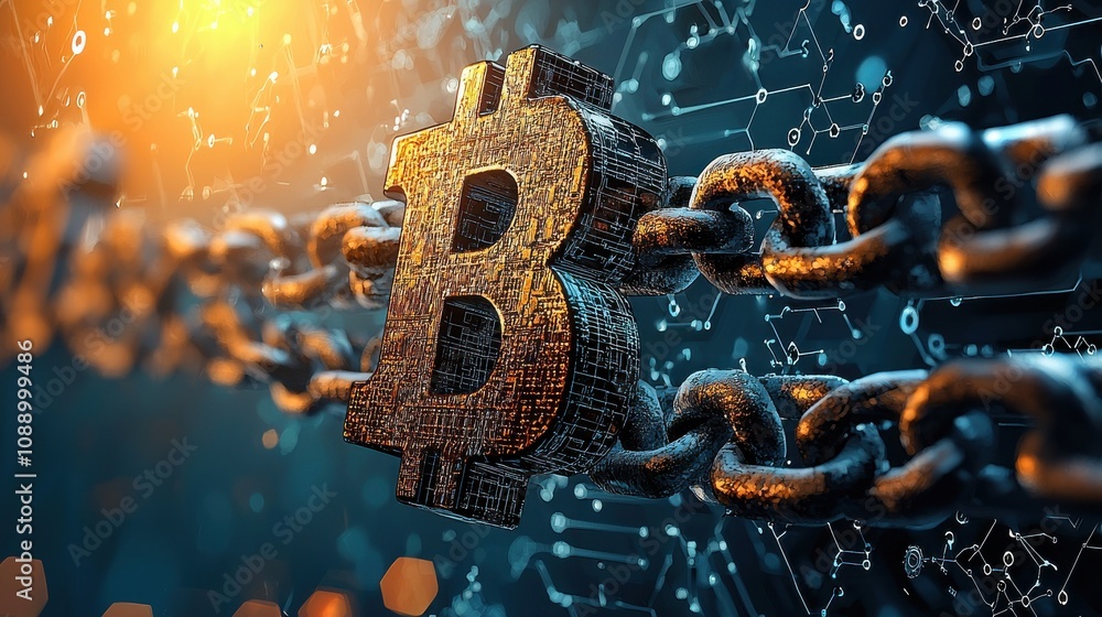Poster Visualizing blockchain connectivity stylized representation of accb standards across diverse nodes in a digital landscape