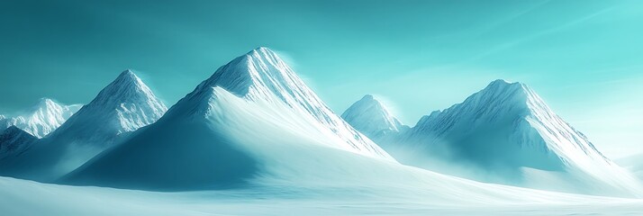 Crisp snowy mountain ridges glowing softly under a turquoise winter sky ,